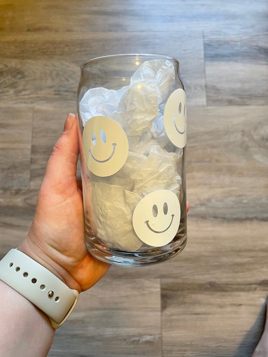 Smiley Face Beer Can Coffee Cup Glass